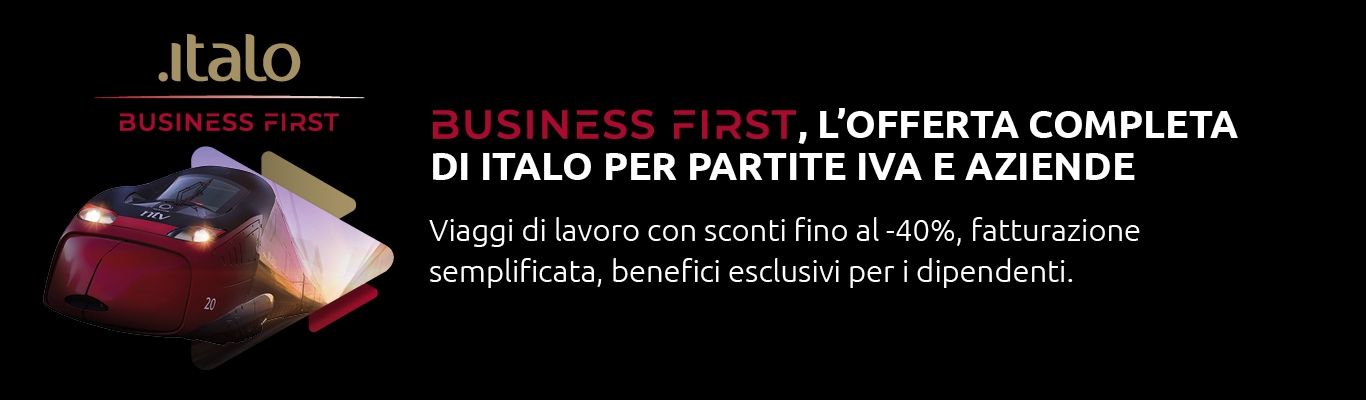 Business First, l'offerta completa di Italo per Partite IVA e aziende. Viaggi di lavoro con sconti fino al -40%, fatturazione semplificata, benefici esclusivi per i dipendenti